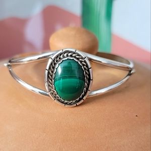 Vintage Sterling Silver Malachite Cuff Bracelet